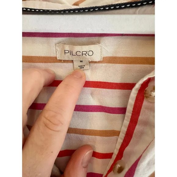 Pilcro Oversized Pink 100% Cotton Painter Striped Buttondown Shirt Medium - Picture 6 of 7